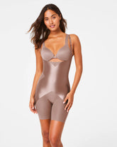 SPANXshape® Satin-X™ Open-Bust Mid-Thigh Bodysuit | Cafe Au Lait