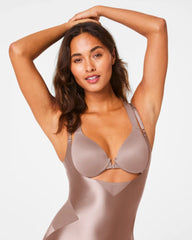 SPANXshape® Satin-X™ Open-Bust Mid-Thigh Bodysuit | Cafe Au Lait