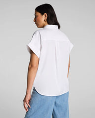 SPANX® Poplin Oversized Short Sleeve Button Down | Classic White