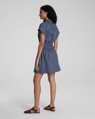 SPANX® Poplin Smocked Mini Shirt Dress | Timeless Navy/Classic White
