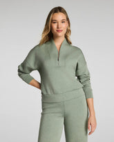 SPANX AirEssentials® Shawl Collar Half Zip | Sage Brush Heather