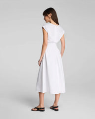 SPANX® Poplin V-Neck Smocked Midi Dress | Classic White
