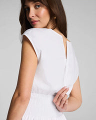 SPANX® Poplin V-Neck Smocked Midi Dress | Classic White