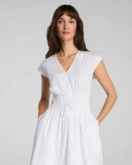 SPANX® Poplin V-Neck Smocked Midi Dress | Classic White