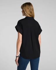 SPANX® Poplin Oversized Short Sleeve Button Down | Classic Black