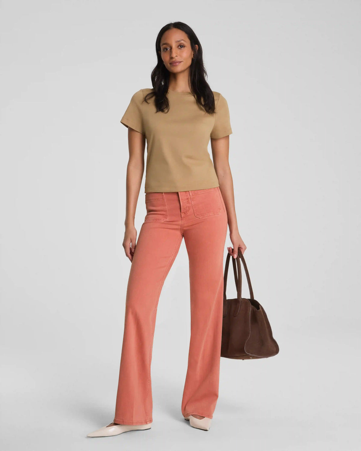 SPANXshape® Authentic 360 Easy Flare Jeans with Patch Pockets | Clay