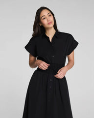SPANX® Poplin Smocked Midi Shirt Dress | Classic Black