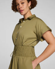 SPANX® Poplin Smocked Midi Shirt Dress | Olive Branch
