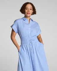 SPANX® Poplin Smocked Midi Shirt Dress | Aster/Classic White Stripe