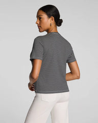 SPANX® Lightweight Cotton Crewneck Tee | Classic Black/Linen Stripe