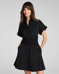 SPANX® Poplin Smocked Mini Shirt Dress | Classic Black