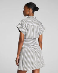 SPANX® Poplin Smocked Mini Shirt Dress | Frosted Moss/Classic White Stripe