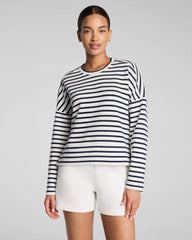 SPANX AirEssentials® Crewneck Long Sleeve Top | Powder/Timeless Navy Stripe