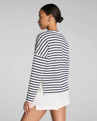 SPANX AirEssentials® Crewneck Long Sleeve Top | Powder/Timeless Navy Stripe