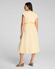 SPANX® Poplin V-Neck Smocked Midi Dress | Sunbeam
