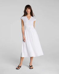 SPANX® Poplin V-Neck Smocked Midi Dress | Classic White