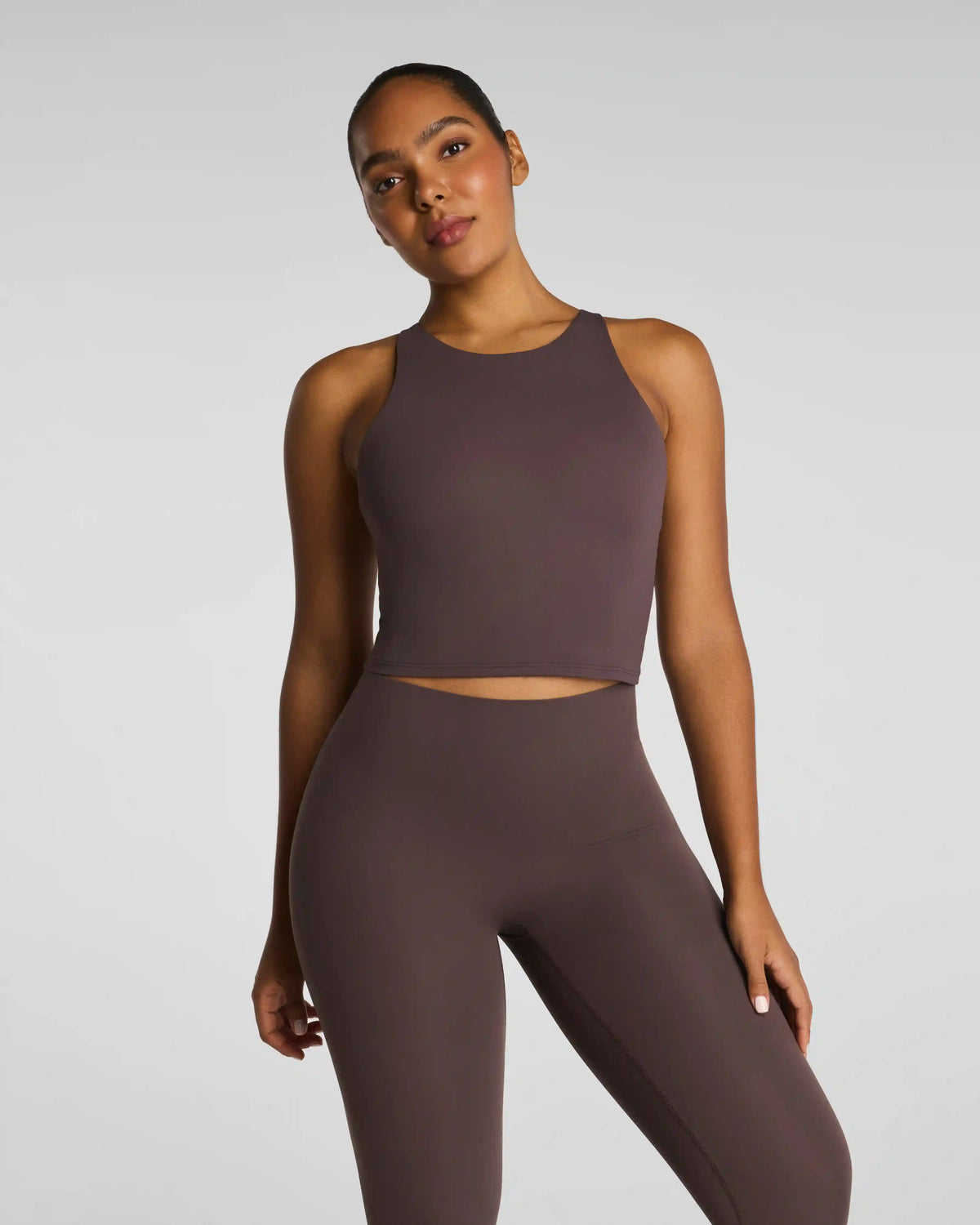 SPANX® BodyLine High Neck Cropped Tank with FlexForm Cups | Dark Cacao